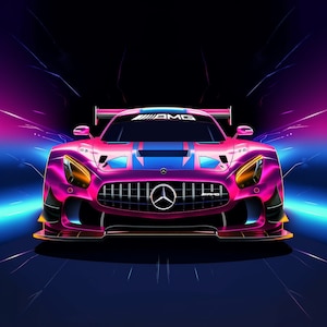 Mercedes Benz AMGT GT3 Race Car Front View Digital Poster, AMG GT3, Mercedes Benz car enthusiast, car culture art, Instant Download Digital