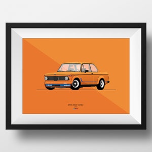 Printable BMW 2002 Turbo Orange Flat Design DIGITAL DOWNLOAD Design For Boys Man Cave Boys Room 8x10 Inches