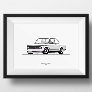 Printable BMW 2002 Turbo White Flat Design DIGITAL DOWNLOAD Design For Boys Man Cave Boys Room 8x10 Inches