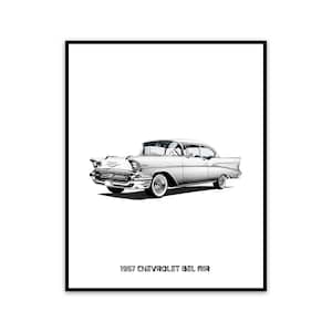 1957 Chevrolet Bel Air American Classic Cars Art Prints - Printable Digital File - Instant Download Posters, Boys Room, 8x10 inches