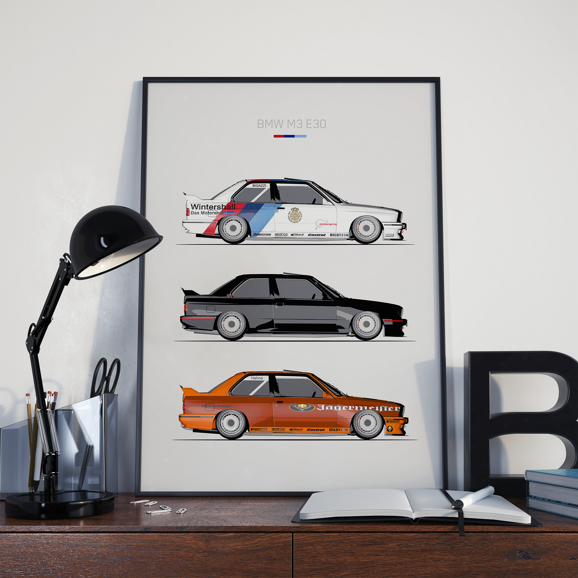 Printable BMW M3 E30 Jagermeister Warsteiner Sketch Poster DIGITAL download Design For Boys Man Cave Boys Room 11x14 Inches