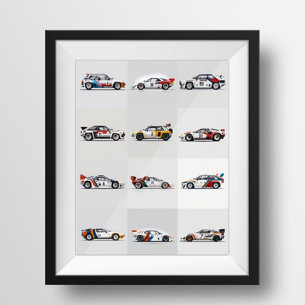 Collection de voitures de rallye du groupe B des années 1980 Side View Classics Series Poster TÉLÉCHARGEMENT NUMÉRIQUE Design pour garçons Homme Cave Boys Room 11x14 pouces