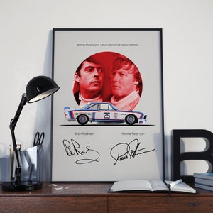 BMW 3.5 CSL Brian Redman and Ronnie Peterson 1975 Sebring Winner Legends Poster DIGITAL download Design For 18x24 Inches