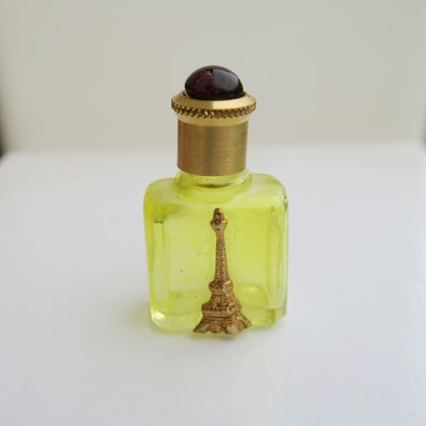 Empty perfume miniature decorated with a golden Eiffel Tower, 3.7 cm high, souvenir of Paris, Valentine's Day gifts, French manufacturing