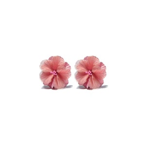 Beautiful pair of clip-on earrings with fabric flower - Wedding earrings