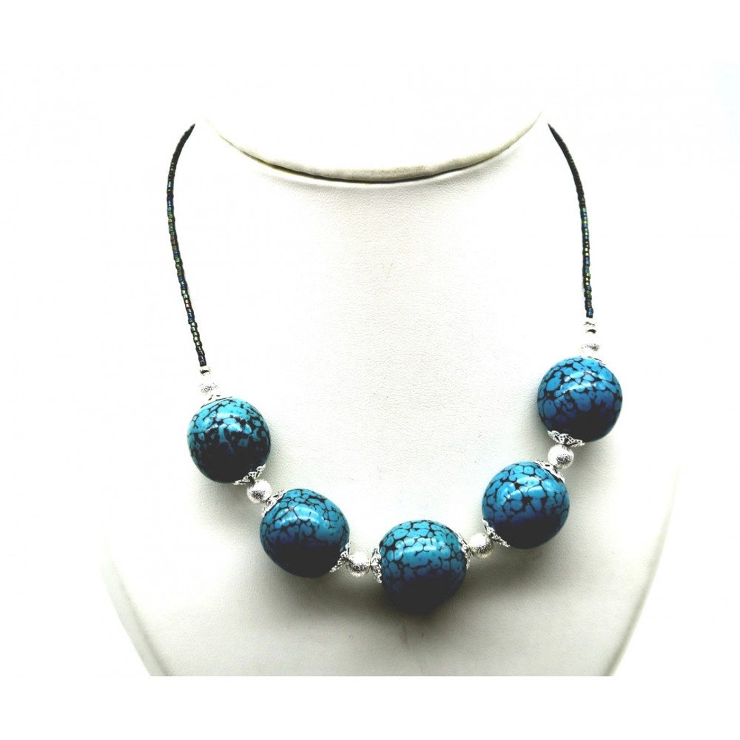 Glass Collar Necklace With Its Round Blue Matrix Beads Etsy