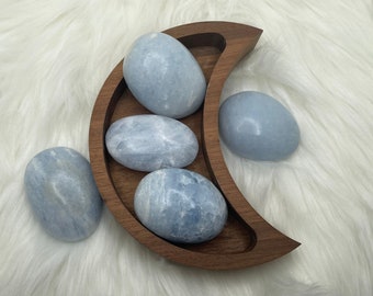 Blue Calcite Crystal | Palm Stone Crystal | Smooth Finish Hand Crystal | 50-100g | Natural Gemstones