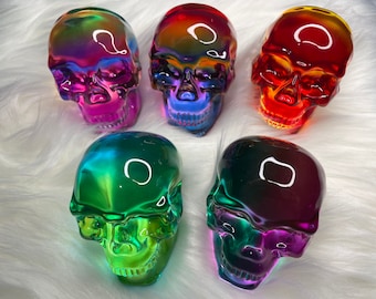 Aura Angel Skull Crystal 3" | Rainbow Glass Skull | 3 Inch | Crystal Carvings | Halloween Skull Crystal | Mystery Color