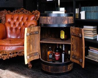 Liquor Cabinet, Drinks cabinet, Barrel bar made of natural wood