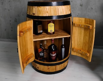 Drinks Cabinet, Liquor Cabinet, Barrel bar handmade of natural wood