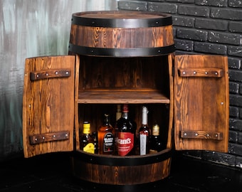 Liquor Cabinet, Drinks cabinet, Barrel bar made of natural wood