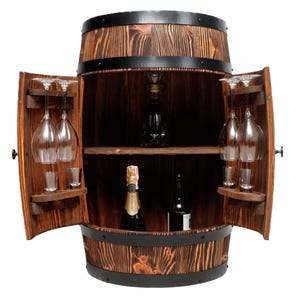 Rustieke vat likeurkast met glazenhouder - handgemaakte whiskybar met plank, optionele LED - houten thuisbar, cadeau voor mannen
