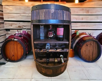 Drinks Cabinet, Liquor Cabinet, Barrel cabinet handmade of natural wood