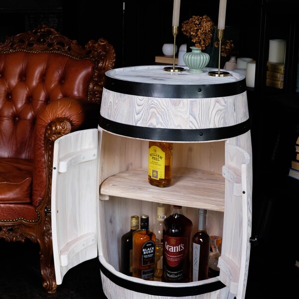 Liquor cabinet, Drinks cabinet, Wooden barrel bar