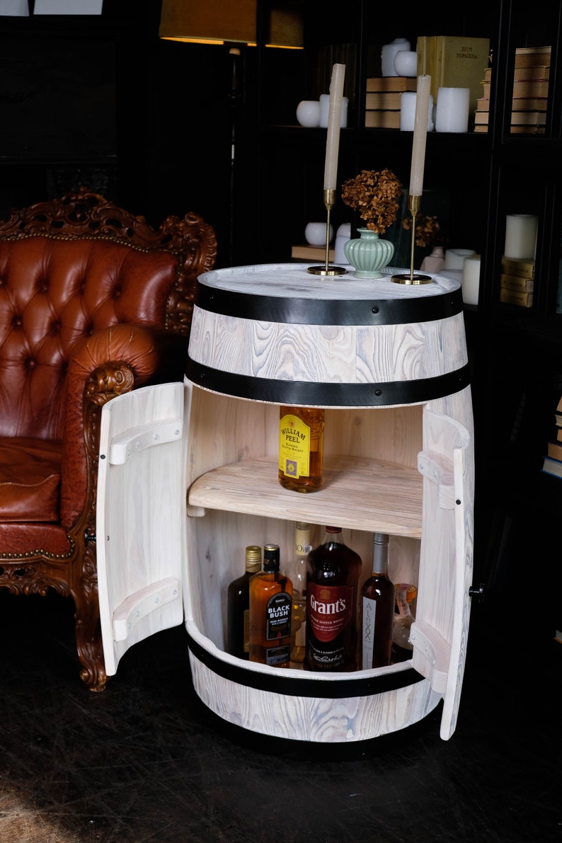 Liquor cabinet, Drinks cabinet, Wooden barrel bar Barrel bar