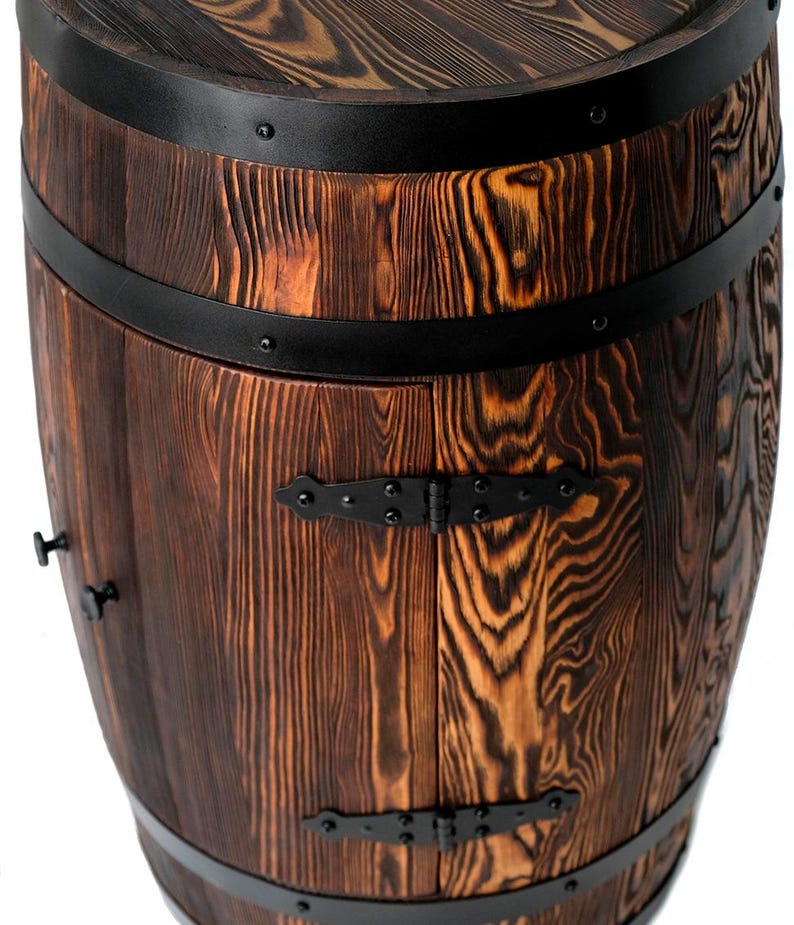 Fassbar aus Holz with LED Rollen, Barschrank, Weinregal Fass | Spirituosenschrank Rustikale Hausbar | Mobiler Barwagen | Geschenk für Männer image 14