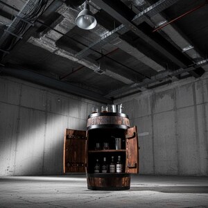 Fassbar aus Holz with LED Rollen, Barschrank, Weinregal Fass | Spirituosenschrank Rustikale Hausbar | Mobiler Barwagen | Geschenk für Männer image 9