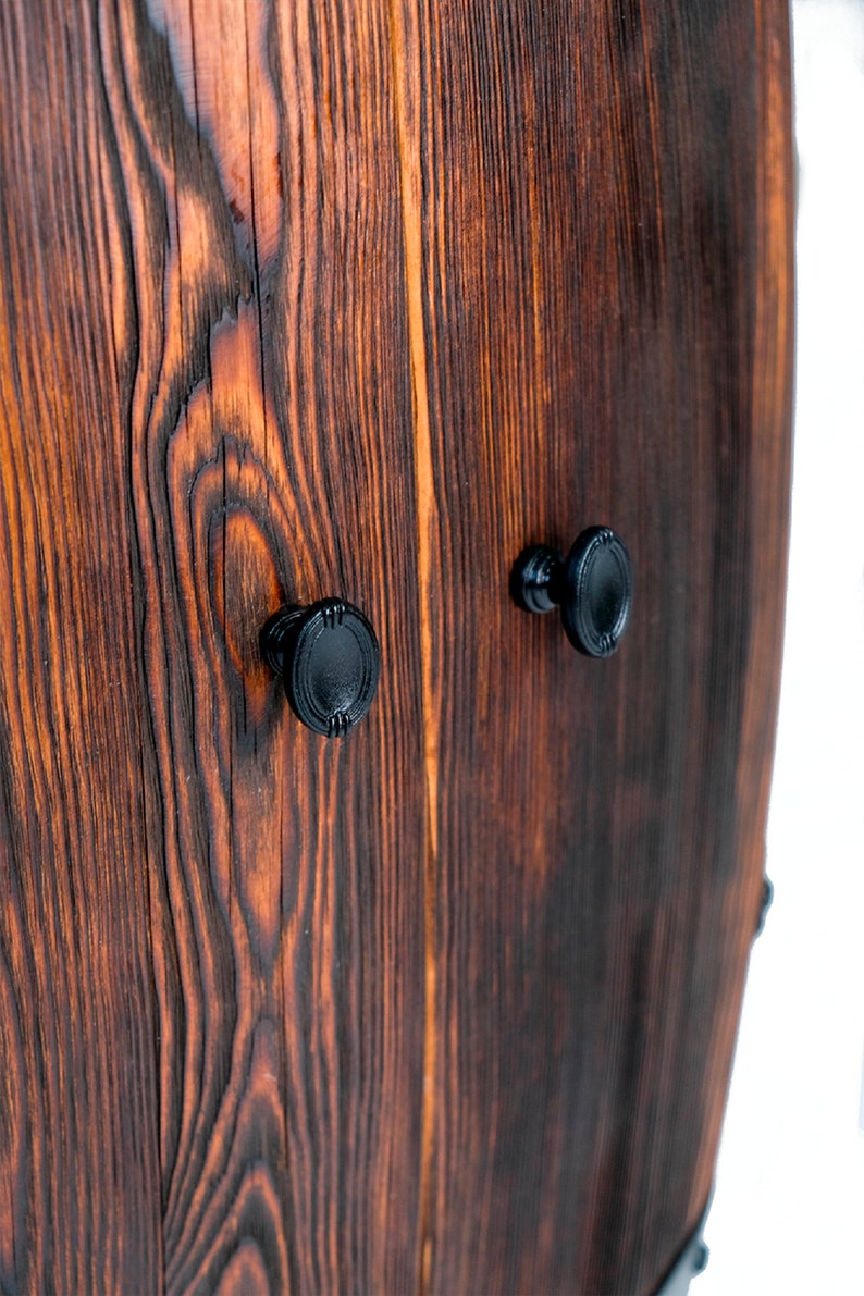 Fassbar aus Holz with LED Rollen, Barschrank, Weinregal Fass | Spirituosenschrank Rustikale Hausbar | Mobiler Barwagen | Geschenk für Männer image 11