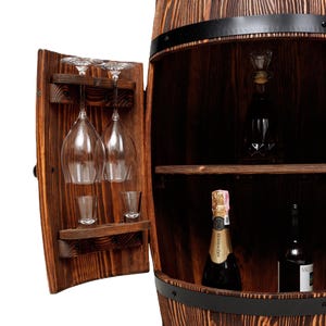 Fassbar aus Holz with LED Rollen, Barschrank, Weinregal Fass | Spirituosenschrank Rustikale Hausbar | Mobiler Barwagen | Geschenk für Männer image 16