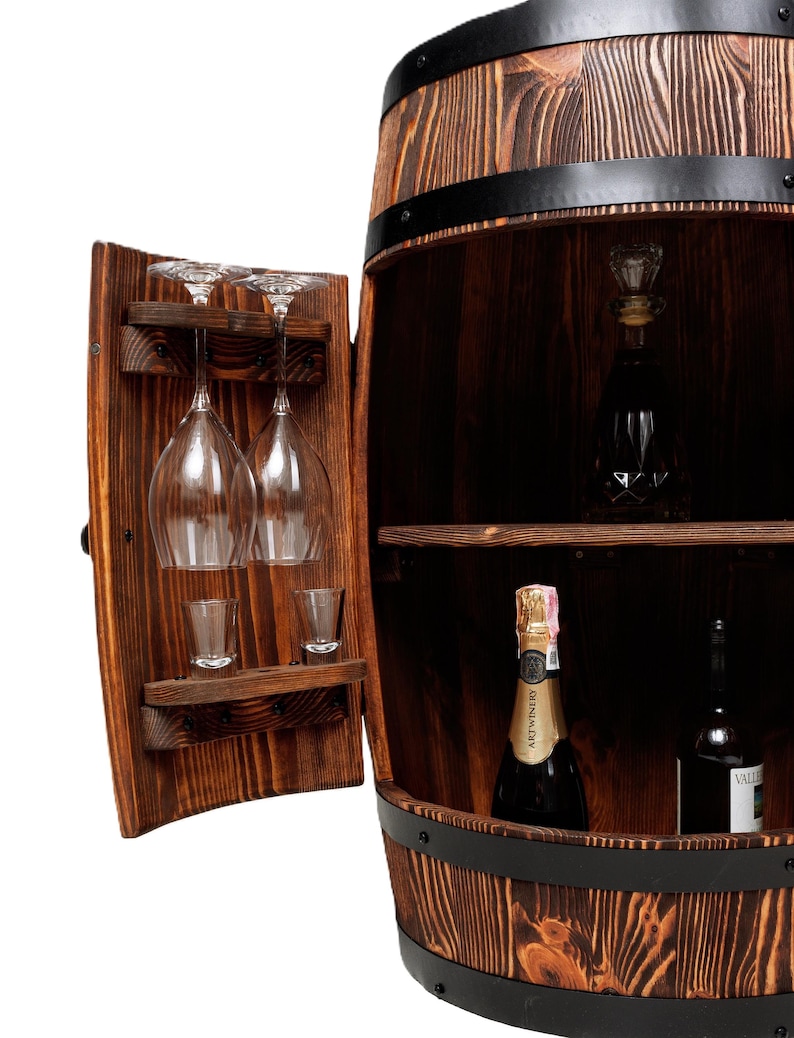 Fassbar aus Holz with LED Rollen, Barschrank, Weinregal Fass | Spirituosenschrank Rustikale Hausbar | Mobiler Barwagen | Geschenk für Männer image 16