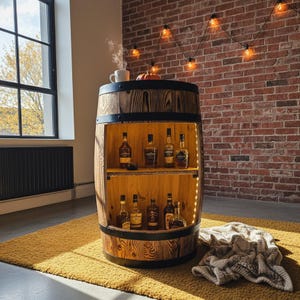 Gouden eikenhouten bar met RGB LED-verlichting | Moderne open drankenkast | Industriële thuisbardecoratie | Uniek cadeau voor hem | Fassbar Eiche