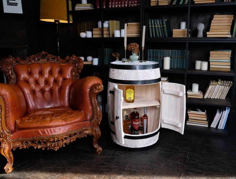 Liquor cabinet, Drinks cabinet, Wooden barrel bar image 2