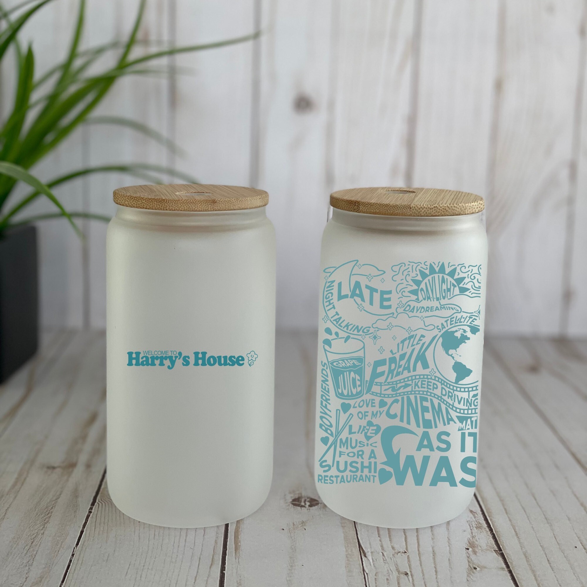 16 Oz Harry's House Frosted Glass Can Libby Iced Coffee Tea Boba Cup with  Lid