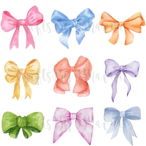 Watercolor Spring Coloured Bows Sublimation Design | Digital PNG for DTF Transfers | Instant Download | Printable Spring Colored Coquette