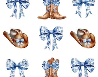 Western Cowgirl Chinoiserie Clipart: PNG DTF Transfers (Digital Download)