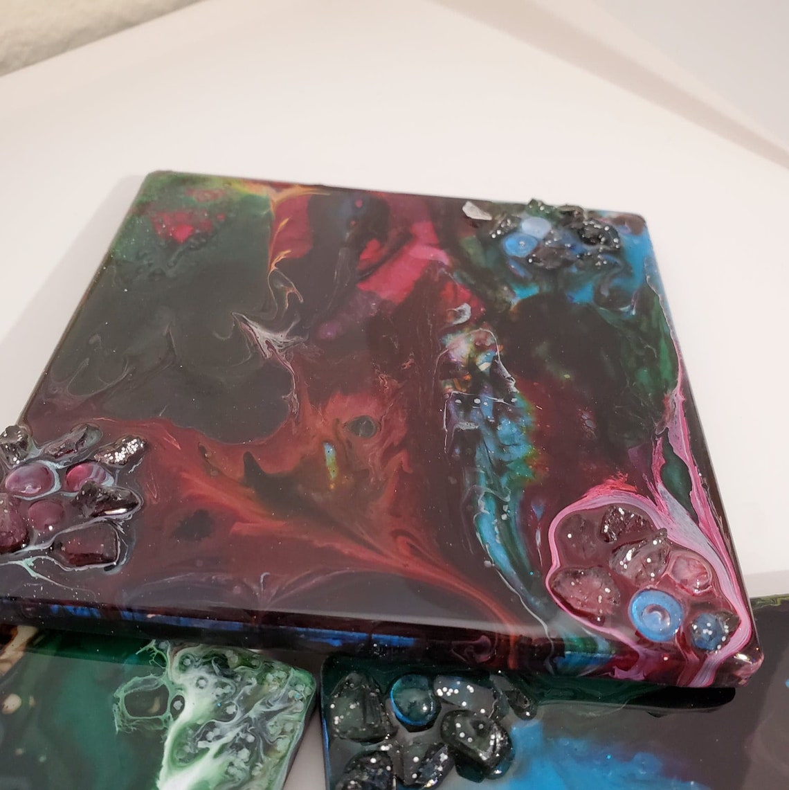 Dirty Pour Epoxy Resin On Sandstone Coasters Etsy