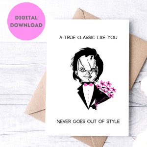 STAMPABILE - Child's Play Chucky San Valentino Anniversario Amore Biglietto d'auguri / Download istantaneo / Divertente / Horror / 7x5 / Slasher