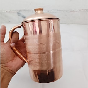 100% Pure Copper Jug for Drinking Water 1500 ML with 4 Glass Tumbler Copper, Handmade Copper jug, Ayurveda Benefit jug for Kitchen Serveware