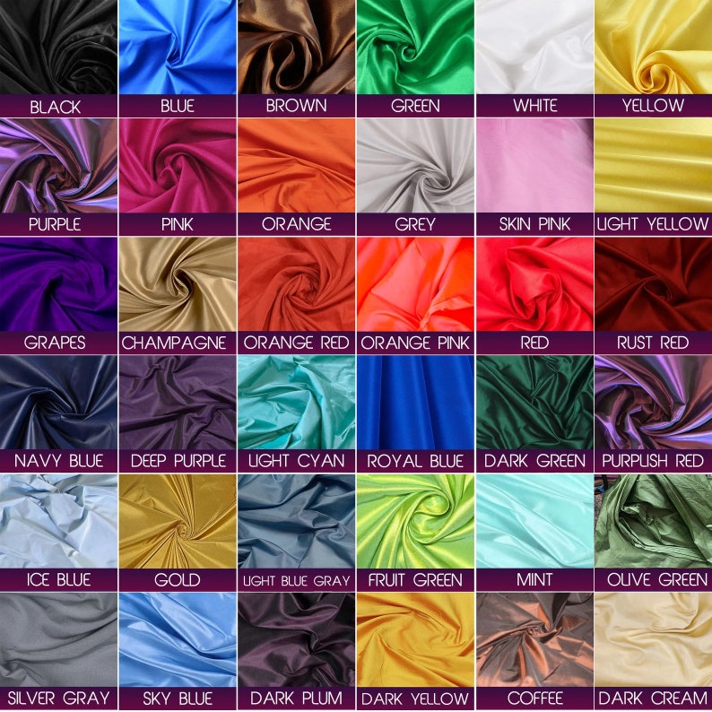 25 Color Silk Taffeta Fabric, Taffeta Silk Fabric, Plain Taffeta Silk Fabric, Dark and Light Taffeta Silk Fabric by the yard, Gown Fabric image 3