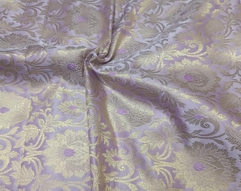 Indian Top Quality lavender  & Gold Silk Brocade Fabric, Indian Wedding Brocade Bridal Dress Material