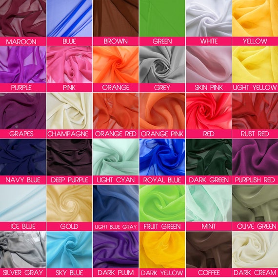 30 Color Silk Premium Bright Georgette Chiffon Plain Crepe Dyed Fashion  Fabric 60 Decoration, Craft & Dress Use in USA, Uk and Canada 