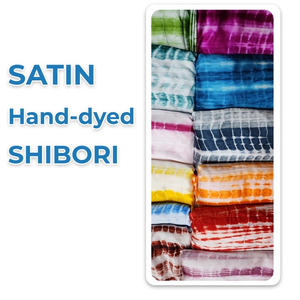 Satin Fabric Striped Fabric multi-color Soft Satin Shibori Hend-dye Fabric, dress material, Natural Color Women's Clothes Girls Dressmaking