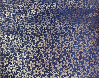 Navy blue Brocade Fabric: Indian Blended Jacquard Damask Silk, Brocade Fabric, Upholstery & Waistcoat Material