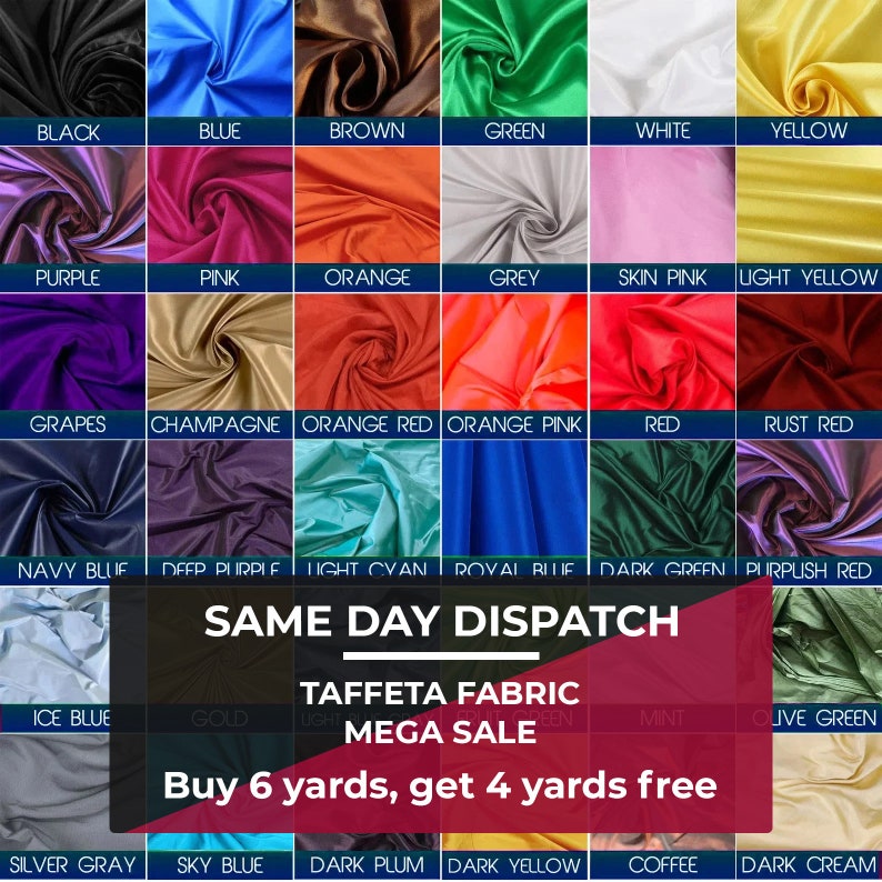 25 Color Silk Taffeta Fabric, Taffeta Silk Fabric, Plain Taffeta Silk Fabric, Dark and Light Taffeta Silk Fabric by the yard, Gown Fabric image 1