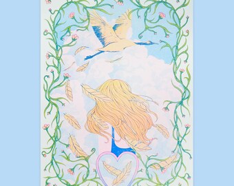 Flyg - Riso-tryckillustration i tre färger (A4)