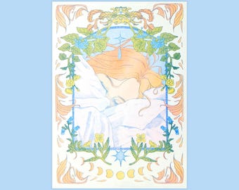 Drömmande - Riso-tryckillustration i tre färger (A5)