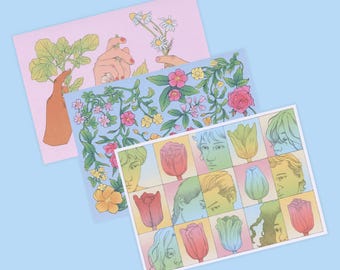 Illustrerade vykort - Set om 3