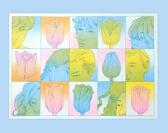 Tulpaner - Riso-tryckillustration i tre färger (A5)