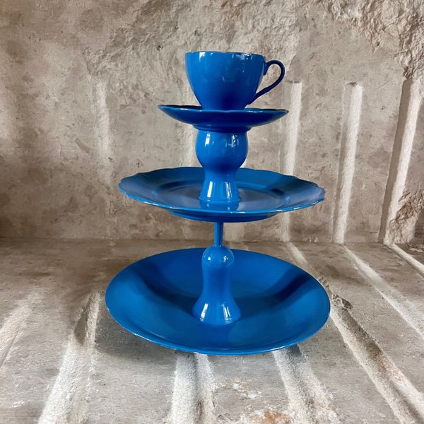 Etagère vintage blauw,koekjes,cupcake,display,toren, 3 verdiepingen