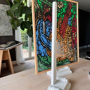 Display art stand for works of art, art, books or prints, wood, white lacquered matt. New with vintage look, handmade.