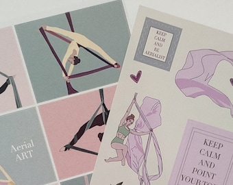 Pegatinas de seda aérea, arte circense, calcomanías para álbumes de recortes (juego de 2)