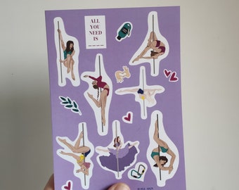Pegatinas de pole dance / Deporte de pole dance / Regalo de pole dance / Arte de pole dance / Regalo de pole dance / Pegatinas para portátil / Pegatinas para agenda