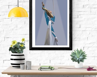 Aerial silks wall decor, aerialist drawing