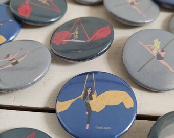 Juego de 5 botones para trapecistas. Pin de telas aéreas. Regalo de circo. Pin de barra.