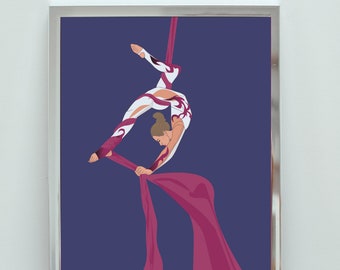 Aerial silks wall decor, aerialist drawing