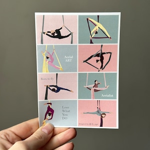 Pegatinas de telas aéreas. Pegatinas aéreas ilustradas. Tejido aéreo. Danza aérea, Decoración de telas aéreas